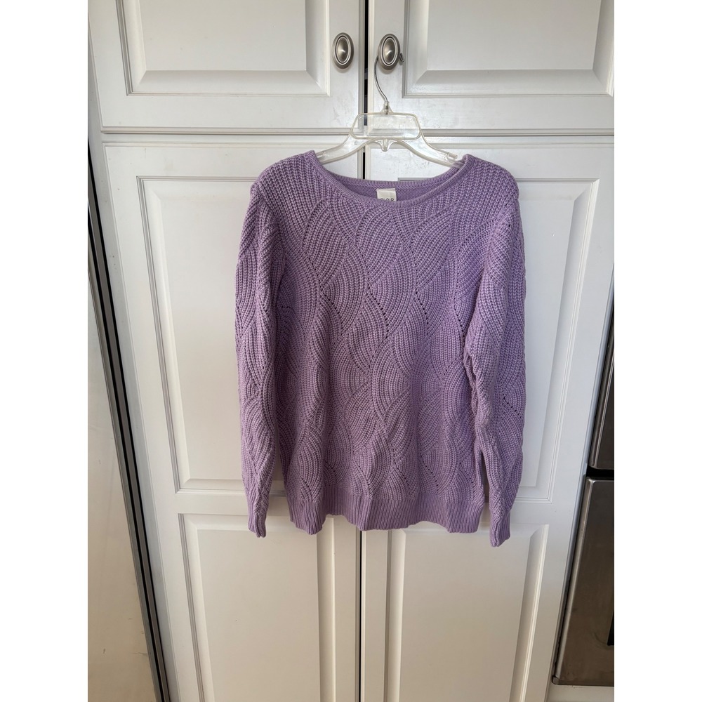 Blair Womens Lavender Purple Cable Knit Sweater Long Sleeve Pullover B16274 L